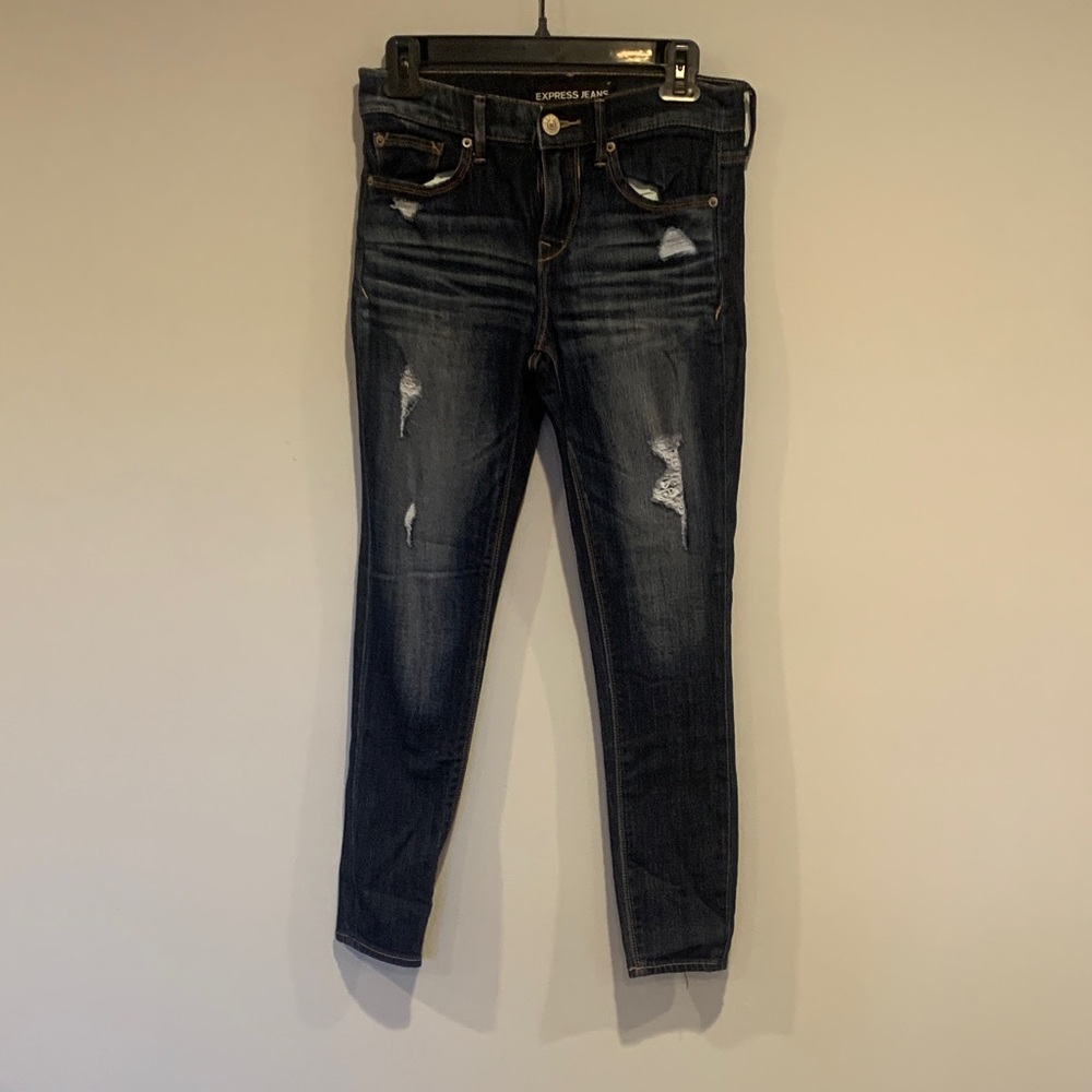 Express Midnight Blue Ripped Skinny Jeans